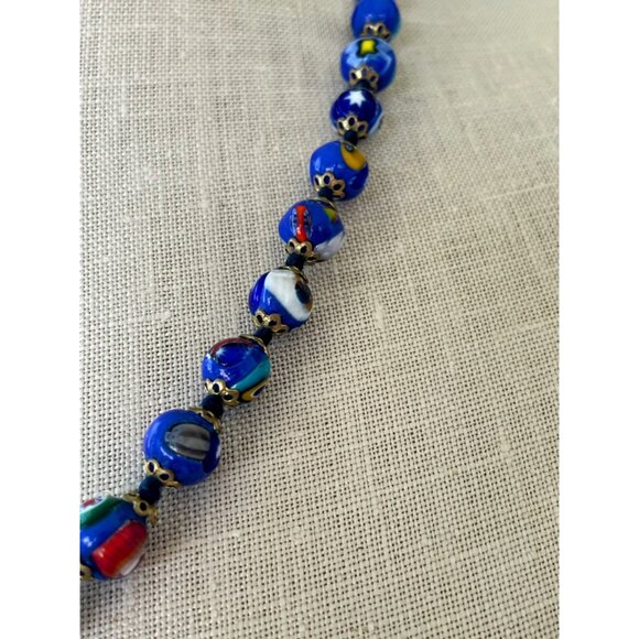 Vintage 1950s Italy Millefiori Hand knotted Glass Blue Beaded Necklace - Picture 11 of 16
